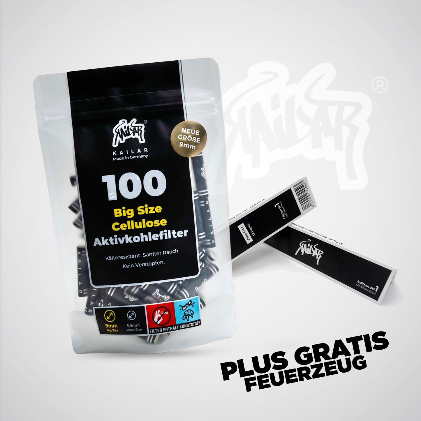 Big Size Aktivkohlefilter 9mm - 100 Stück - Schwarz