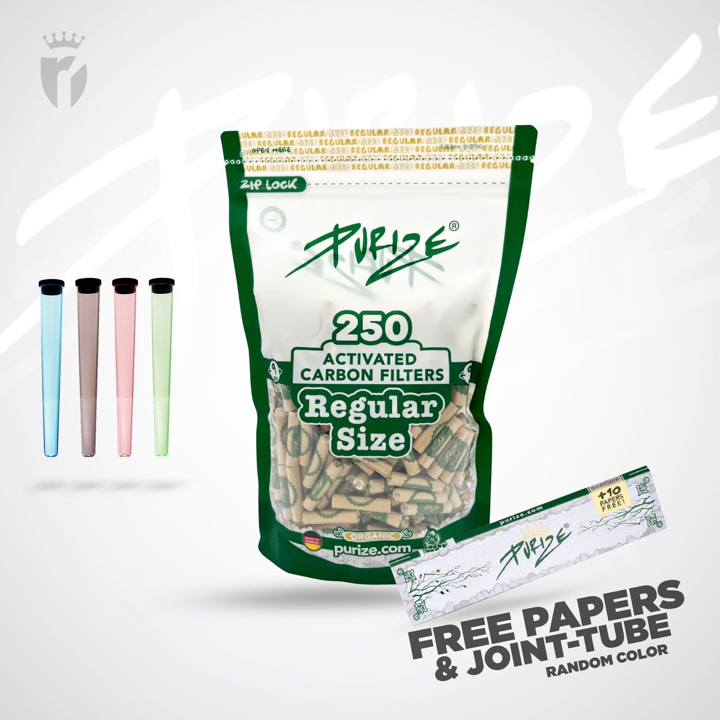 PURIZE Regular Size - Aktivkohlefilter - Ø 9mm 250 stk. pro Beutel - Alle Farben