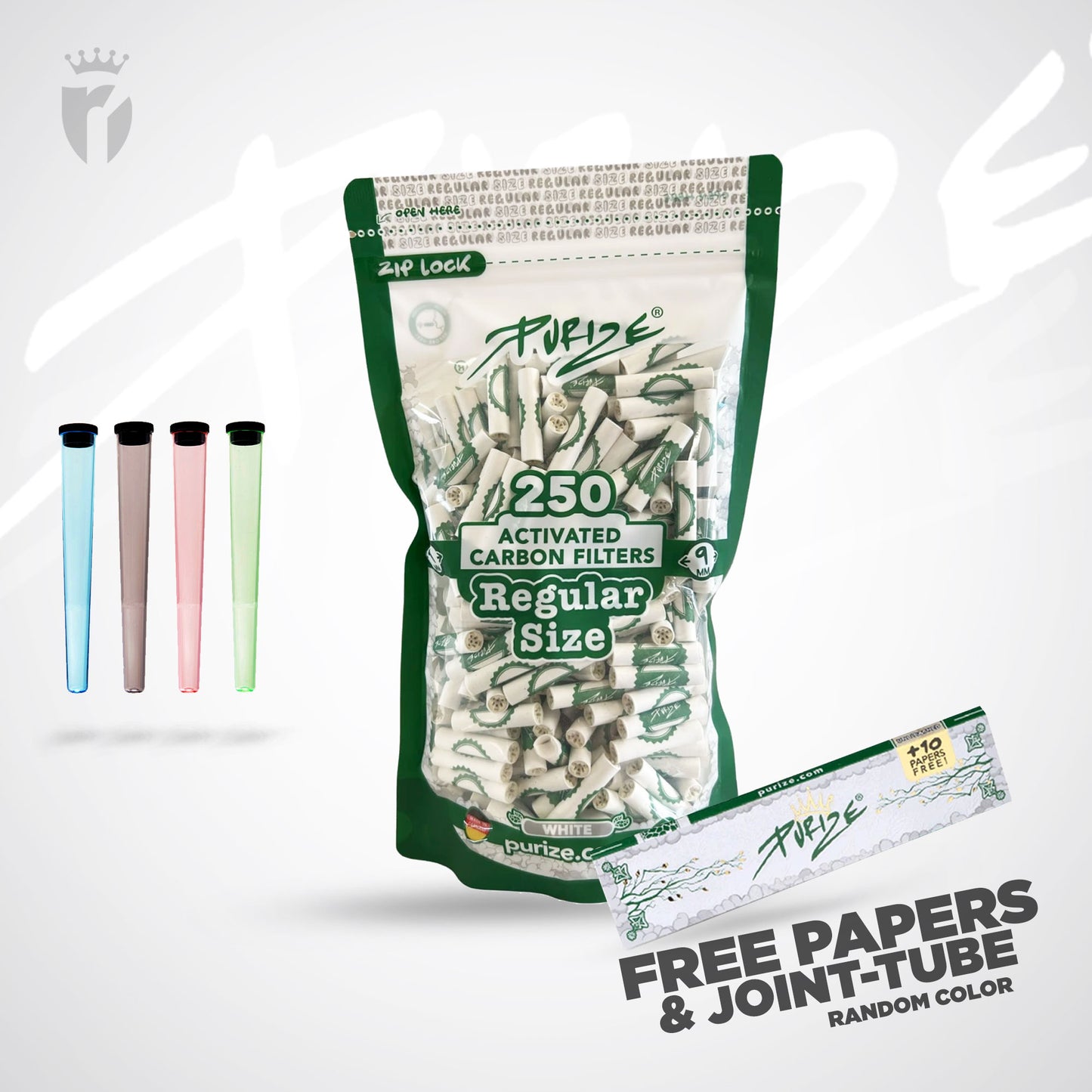 PURIZE Regular Size - Aktivkohlefilter - Ø 9mm 250 stk. pro Beutel - Alle Farben