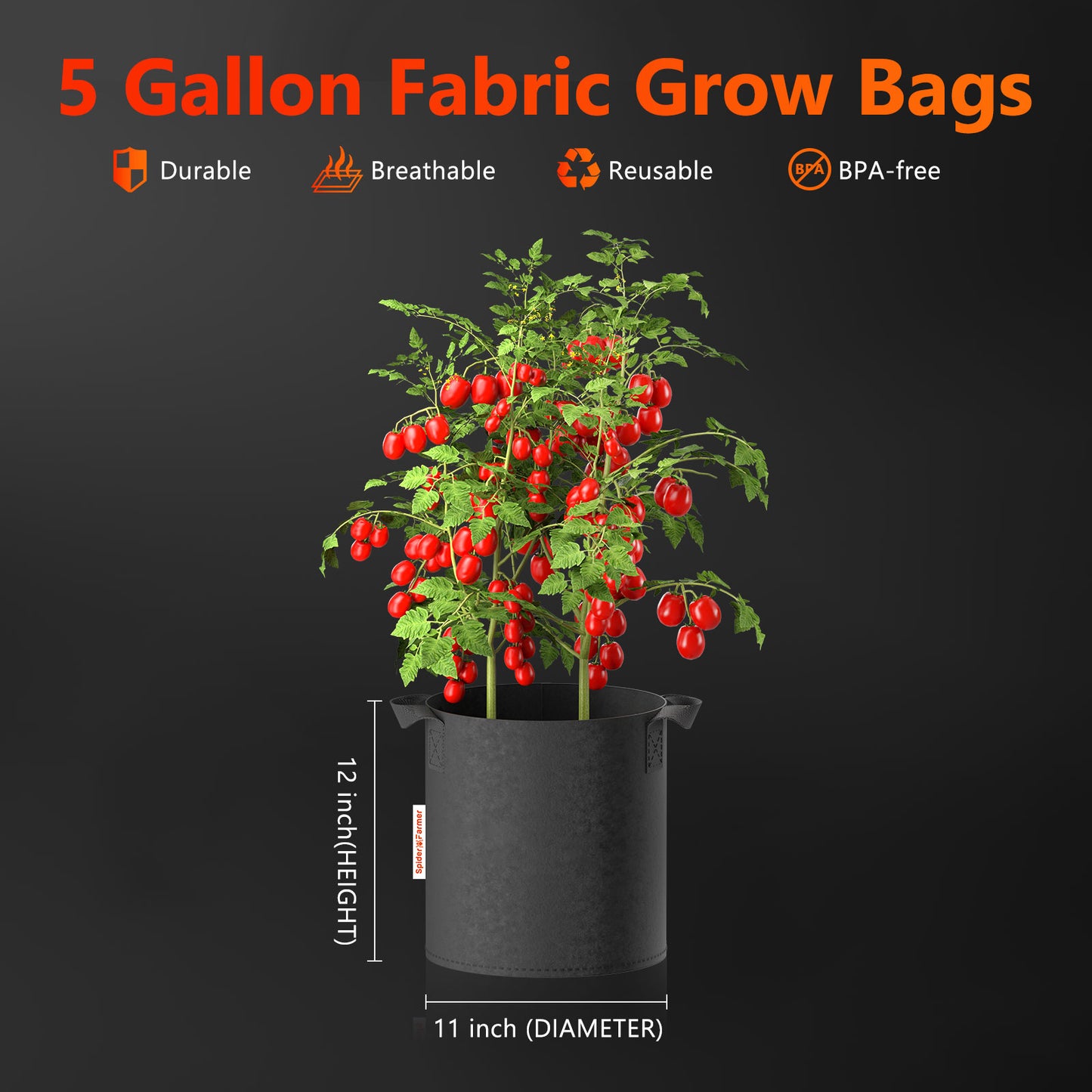 Spider Farmer Pflanzbeutel 5er-Pack
