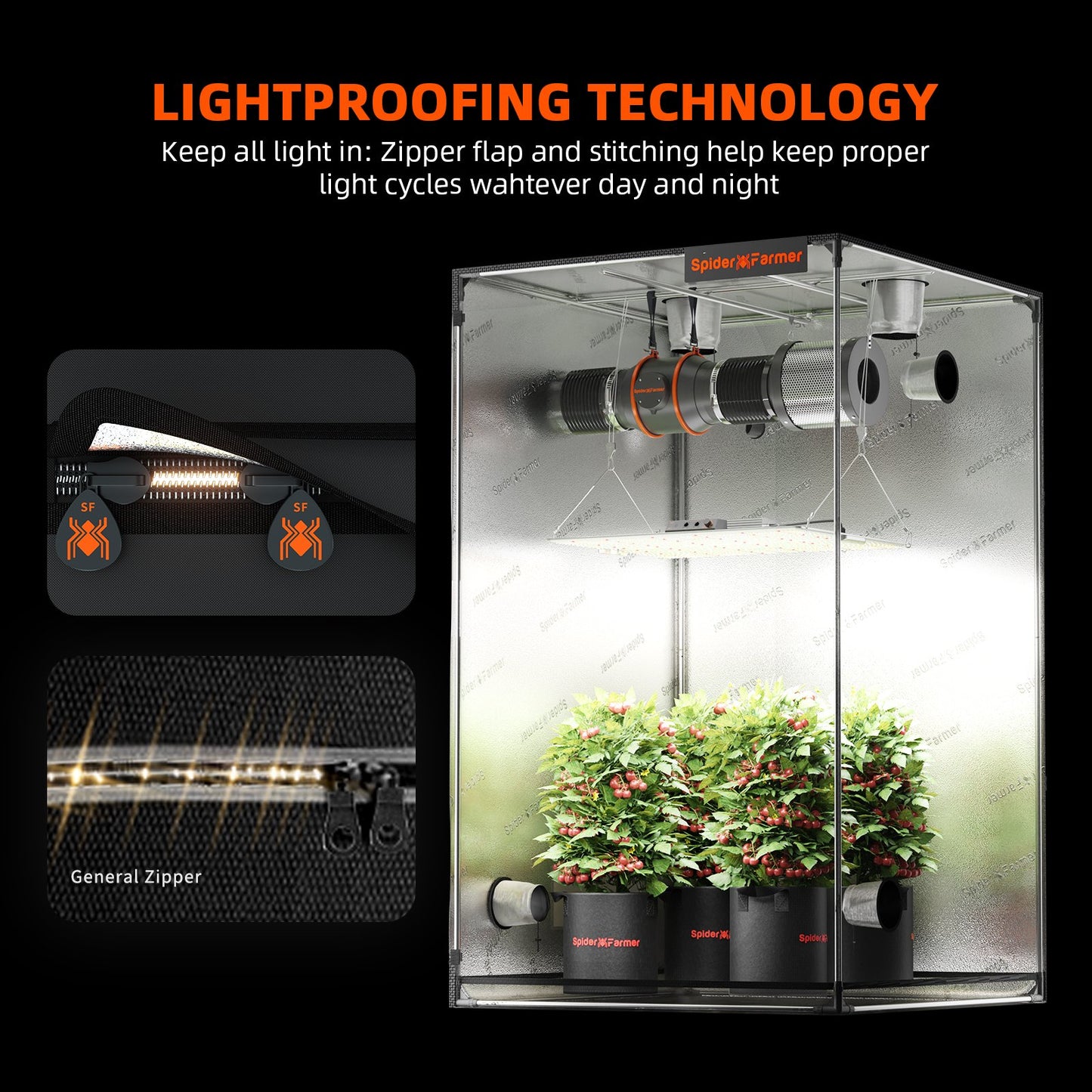 Spider Farmer 90x90x180cm Indoor Grow Zelt 1680D Hoch reflektierende Grow Box