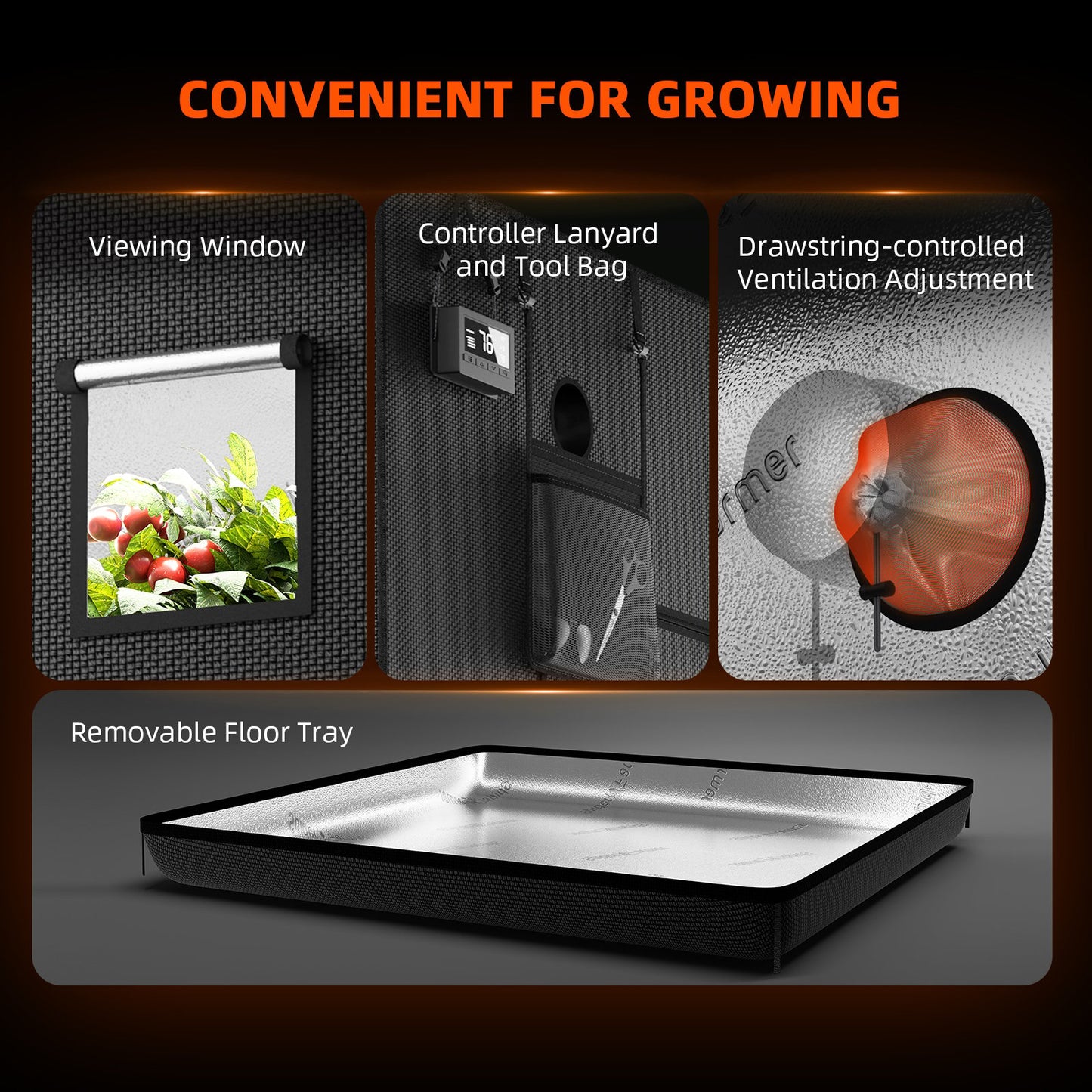 Spider Farmer 90x90x180cm Indoor Grow Zelt 1680D Hoch reflektierende Grow Box