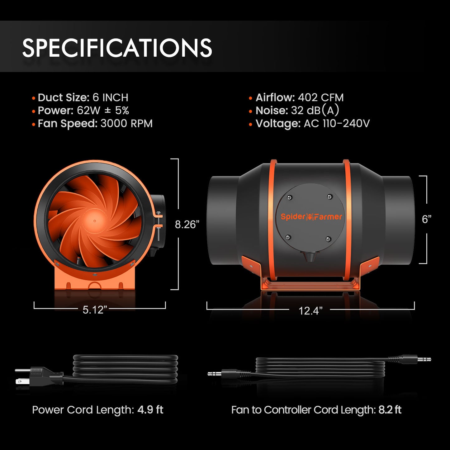 6 Zoll Inline-Ventilator Luft-Kohlefilter Belüftung Combo mit Drehzahlregler