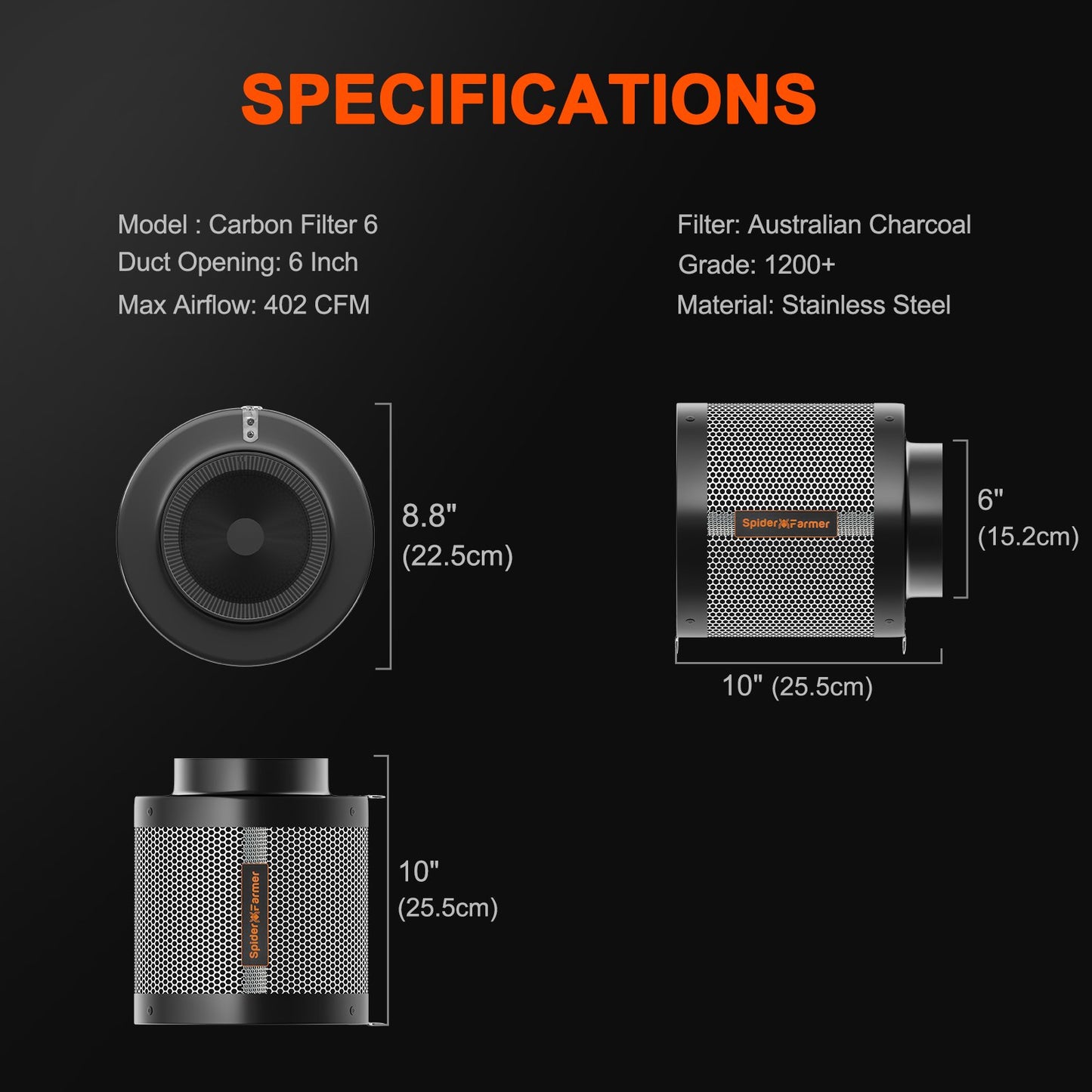 6 Zoll Inline-Ventilator Luft-Kohlefilter Belüftung Combo mit Drehzahlregler