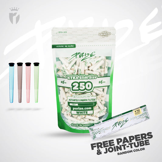 PURIZE Xtra Slim Size - Aktivkohlefilter - Ø 5,9mm 250 stk. pro Beutel - Alle Farben