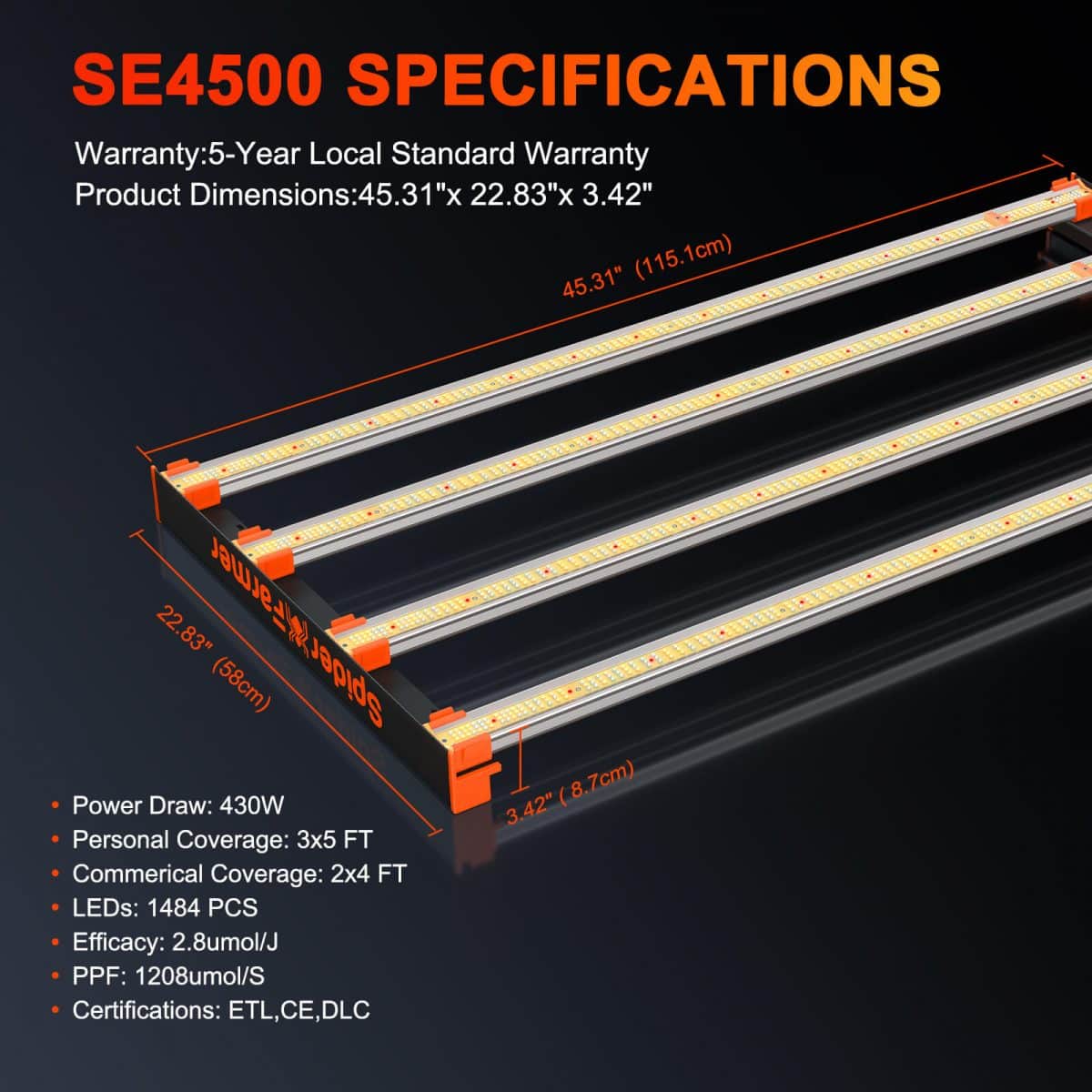 SE4500 430W LED Pflanzenlampe Dimmbar Samsung LM301B Dioden