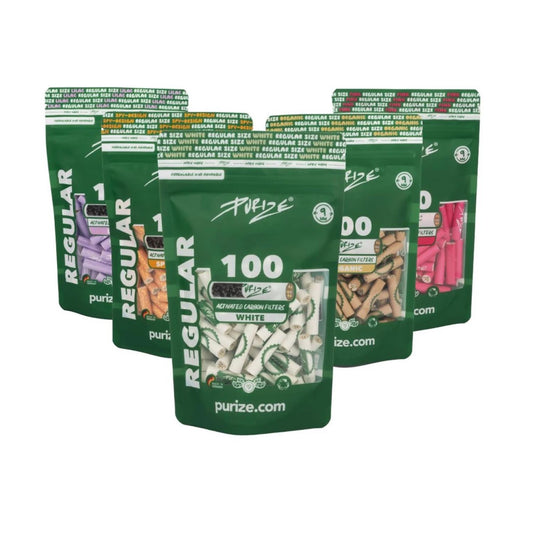 PURIZE Regular Size - Aktivkohlefilter - Ø 9mm 100 stk. pro Beutel - Alle Farben